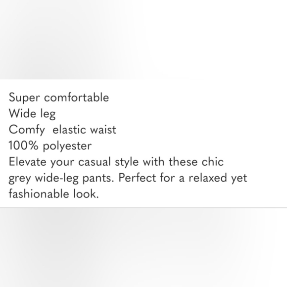WIDE LEG ELASTIC WAIST RELAXED FIT SWEAT PANTS LIGHT GREY NEW IN PACKAGE - Picture 4 of 4